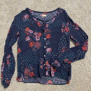 Hollister Navy Floral Blouse